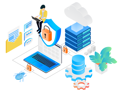 Web hosting, security and digital services illustration